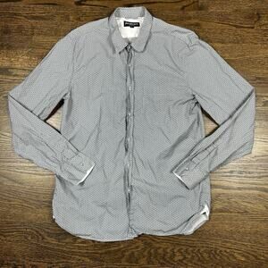 Betabrand Shirt Mens Large Cotton Gray Dot Button Up Long Sleeve Work wear